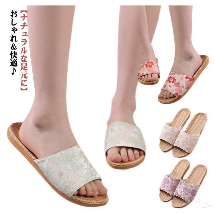 Other - 夏用 麻素材 スリッパ 布製 リネン 花柄 前あき 滑り止め ルームシューズ レディース 春夏スリッパ 蒸れない おしゃれ ベランダ サンダル ィス 自宅用 来客用 プレゼント tokits都喜