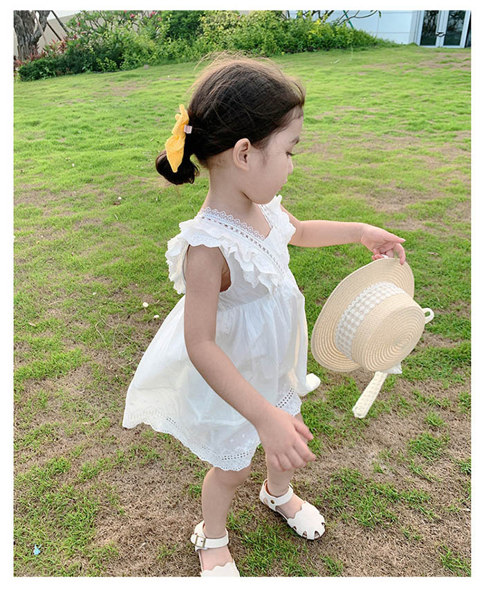 ワンピース 女の子 フレアワンピース キッズ 無地 ノースリーブ 夏服 白ワンピース...