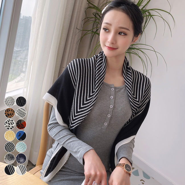Cotton - スカーフ 90cm×90cm レディース 肩掛け ショール ボーダー柄 プリーツスカーフ ストール 千鳥柄 マフラー 豹柄 プリーツマフラー スクエアマフラー オールシーズン ヘアバンド ファッション小物 レトロ