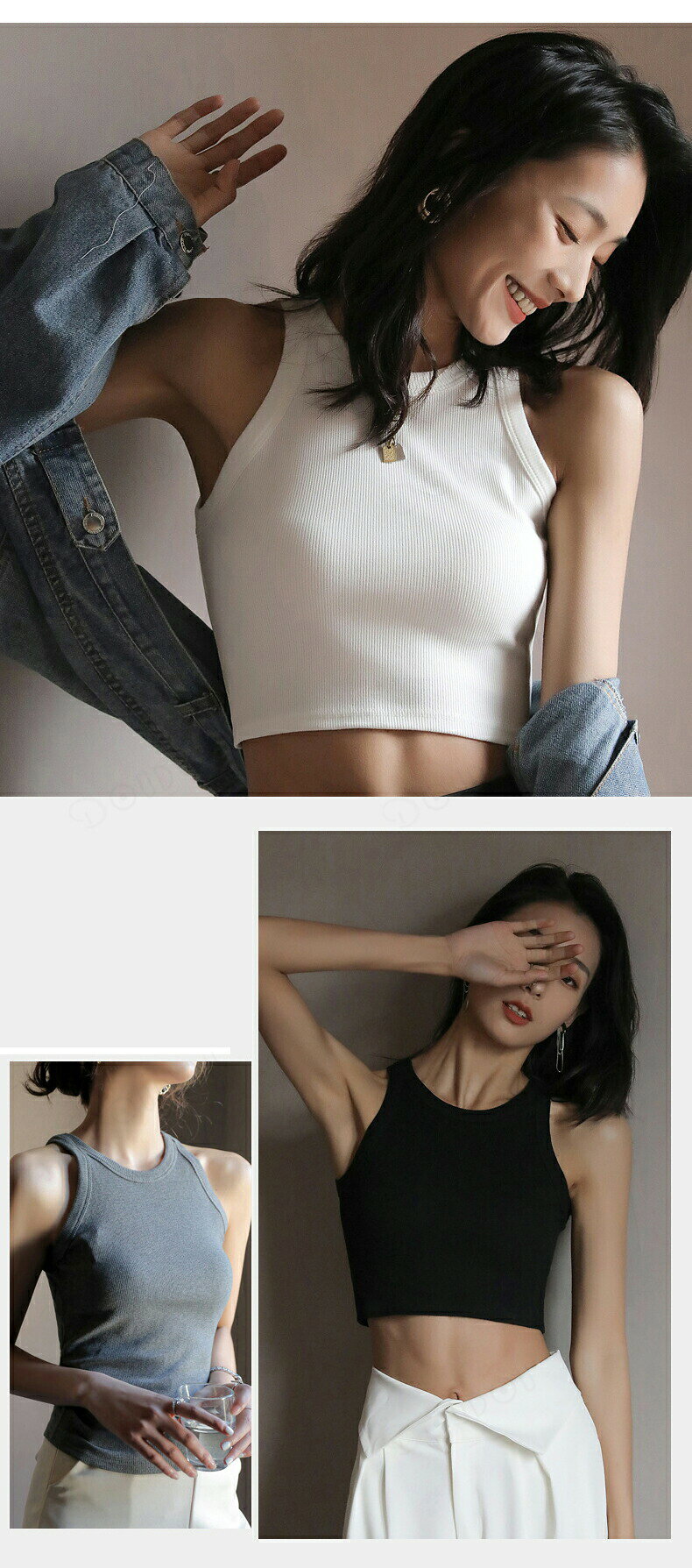 P-NEEDSの最新タンクトップ レディース 春 夏 春夏 白 黒 クロップド丈 タンク インナー 無地 クロップドシャツ ショート丈 トップス 無地タンク ショートトップス きれいめ 上品 ホワイト カジュアル 20代 30代 40代 ママ 母 OL ロング丈ショート丈 2ライプ選べる｜アングル2