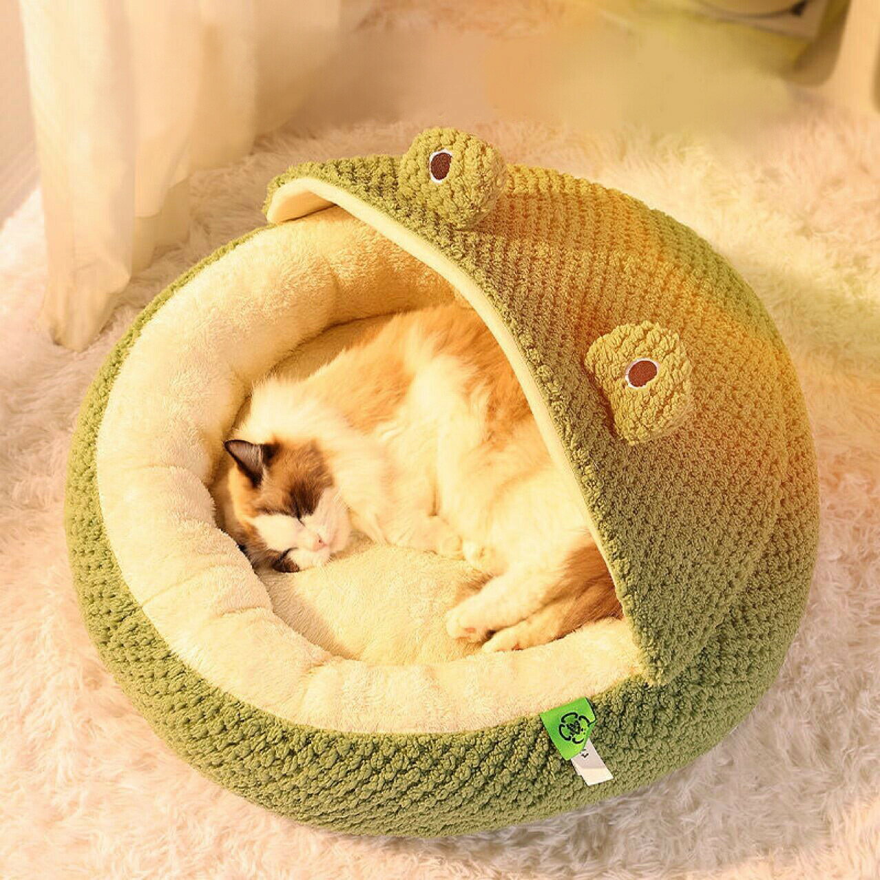 猫 犬 ベッド ペットハウス カエル ドーム型 猫ベッド 犬ハウス ペット用寝袋 カエ...