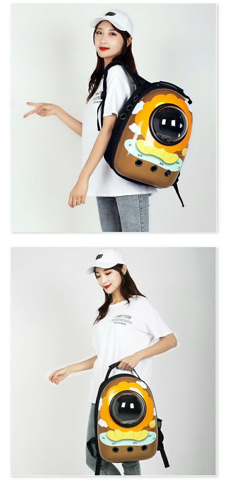 P-NEEDSのペット用バックパック ペット外出バッグ ペット用品 ペットキャリーリュック パノラマ透明カプセル パノラマ透明ペットキャリーリュック 猫 ペット 犬 ドーム型窓 バック リュック ペットバッグ 旅行 お出かけ 散歩 様々　40タイプ｜アングル3