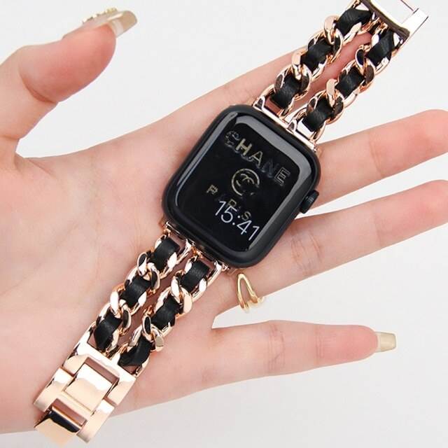 Watch Band, Belt - レザー×チェーンアップルウォッチバンド レディース かわいい 大人可愛い きれいめ 上品 おしゃれ かっこいい こなれ感 個性的 エレガント 都会的 ナチュラル オフィス ビジネス OL 通勤 学生 学校 デート お出かけ お泊まり