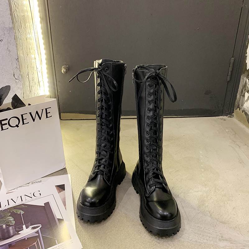 ロングブーツ レースアップ ブーツ ヒール 5cmヒール 歩きやすい 履きやすい かわいい 大人可愛い シンプル カジュアル おしゃれ かっこいい レトロ 女子っぽい ラフ ルーズ クール こなれ感 都会的 ベーシック 脚長 美脚 個性的 ブーツ セクシー 韓国 オルチャン