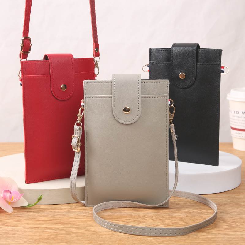 Smartphone pouch, mini shoulder bag, wallet, handbag, card case, coin purse, crossbody bag, pochette, slim, small, large capacity, multiple compartments, square, button closure, cute, adult style, Korean style, ulzzang, unique design, fashionable.