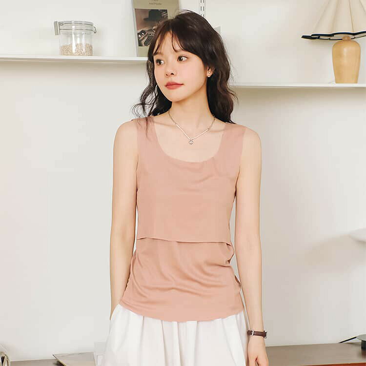 P-NEEDSのマタニティタンクトップ 授乳用 タンクトップ 授乳インナー 授乳タンクトップ 授乳 インナー 授乳服 ストレート ストレートタイプ マタニティ マタニティウェア シンプル 無地 下着 妊婦 産後 ママシャツ オールシーズン｜アングル2
