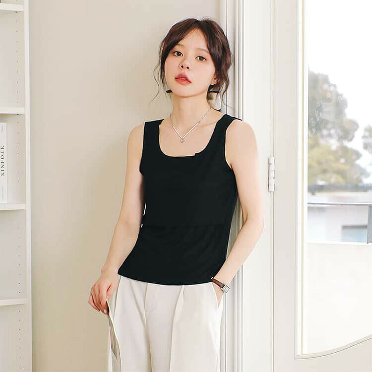 P-NEEDSのマタニティタンクトップ 授乳用 タンクトップ 授乳インナー 授乳タンクトップ 授乳 インナー 授乳服 ストレート ストレートタイプ マタニティ マタニティウェア シンプル 無地 下着 妊婦 産後 ママシャツ オールシーズン｜アングル3