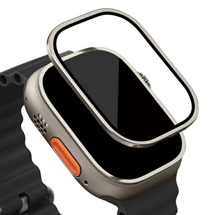 P-NEEDSのApple Watch Ultra 2/1 液晶保護フィルム 全面保護 強化ガラス アルミ 傷防止 49mm かっこいい アップルウォッチ ウルトラ2/1 フィルム一体 プロテクター フィルム 保護シート｜アングル2