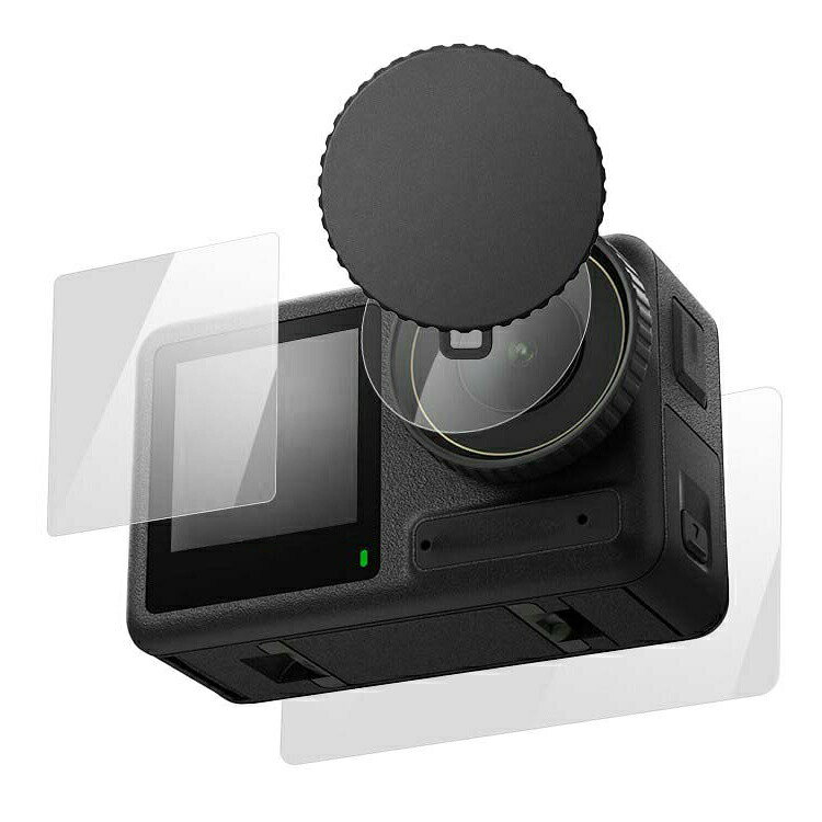 DJI Osmo Action 5 Pro ガラスフィルム 強化ガラス レンズ保護フィルム+液晶保護フィルム + サブディスプレイ液晶保護フィルム+レンズカバー付き オスモ アクション5 プロ 液晶保護プロテクター 液晶保護強化ガラス メラレンズカバー レンズ保護 1セット 合計3枚入