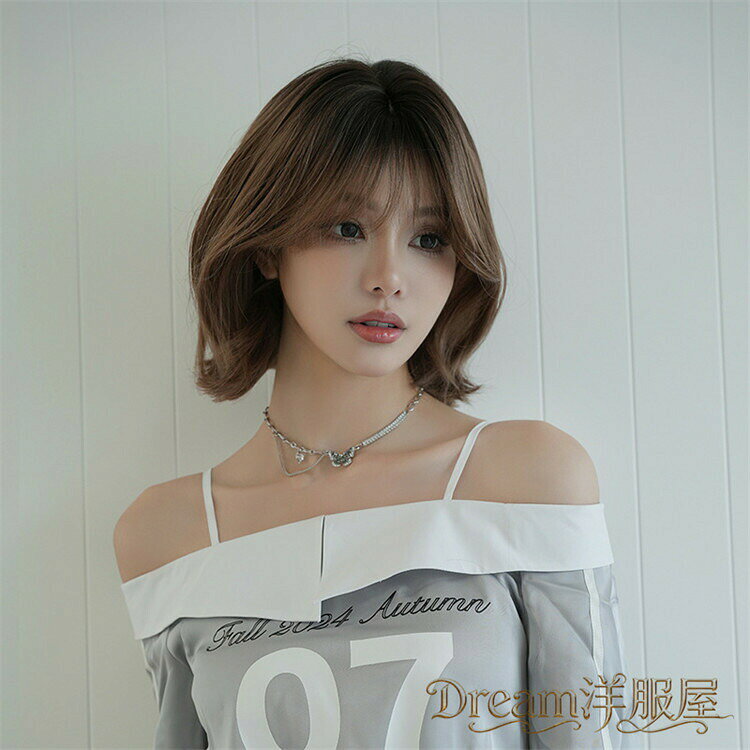 33cm　ウィッグ 内巻きショート ボブ　ブラウン　トップブラック ストレート セミ...
