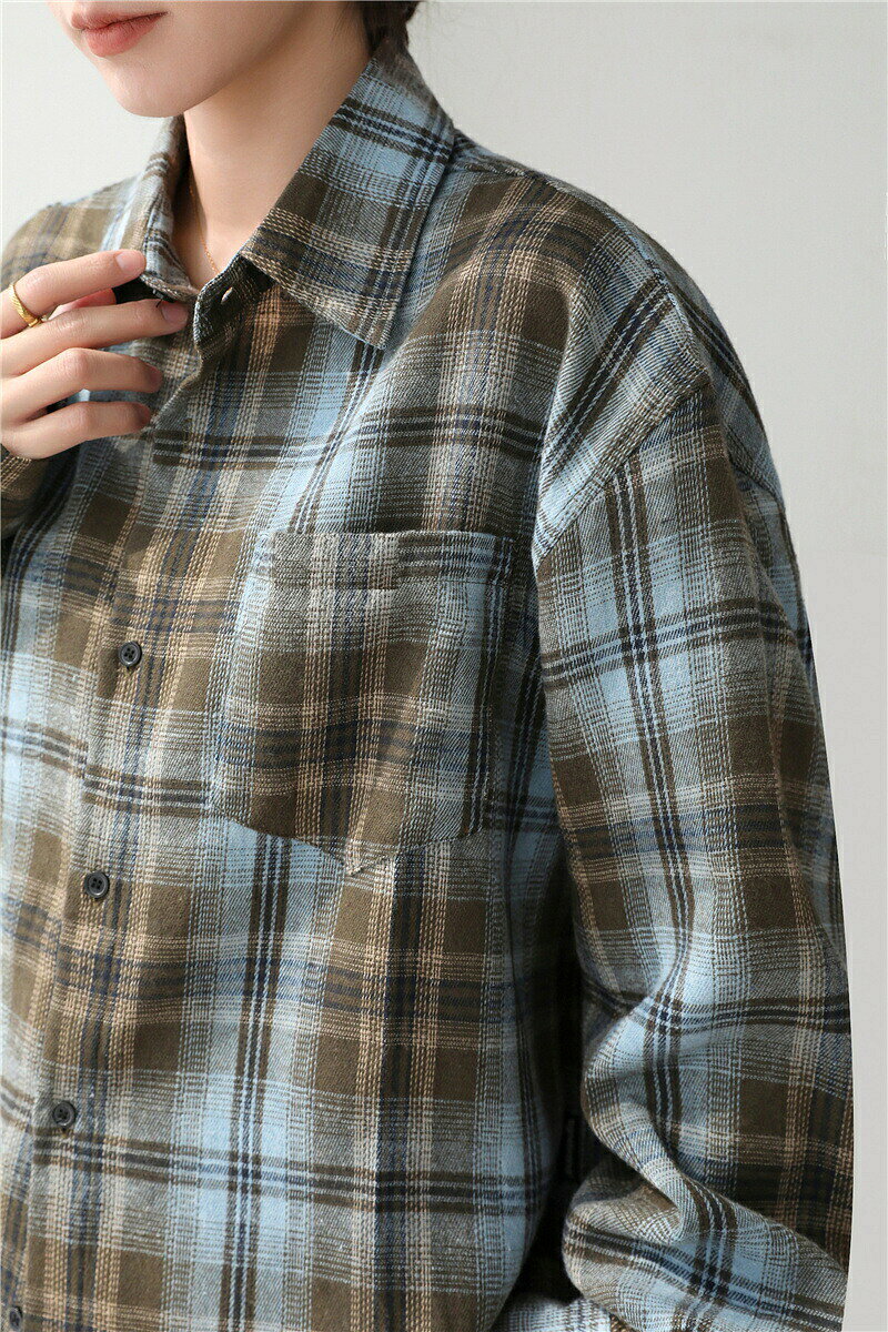 チェックシャツ レディース 長袖シャツ 厚 シャツ トップス 長袖 春シャツ チェック柄 上着 秋 春秋 オフィスカジュアル ロング丈 ブラウス 洗える 体型カバー 通勤 羽織り キレイめシャツ 送料無料 秋 仕事用 ボタン 前開き ライトアウター ゆるシャツ チュニック p-needs-10054112 P-NEEDS サンプル画像3