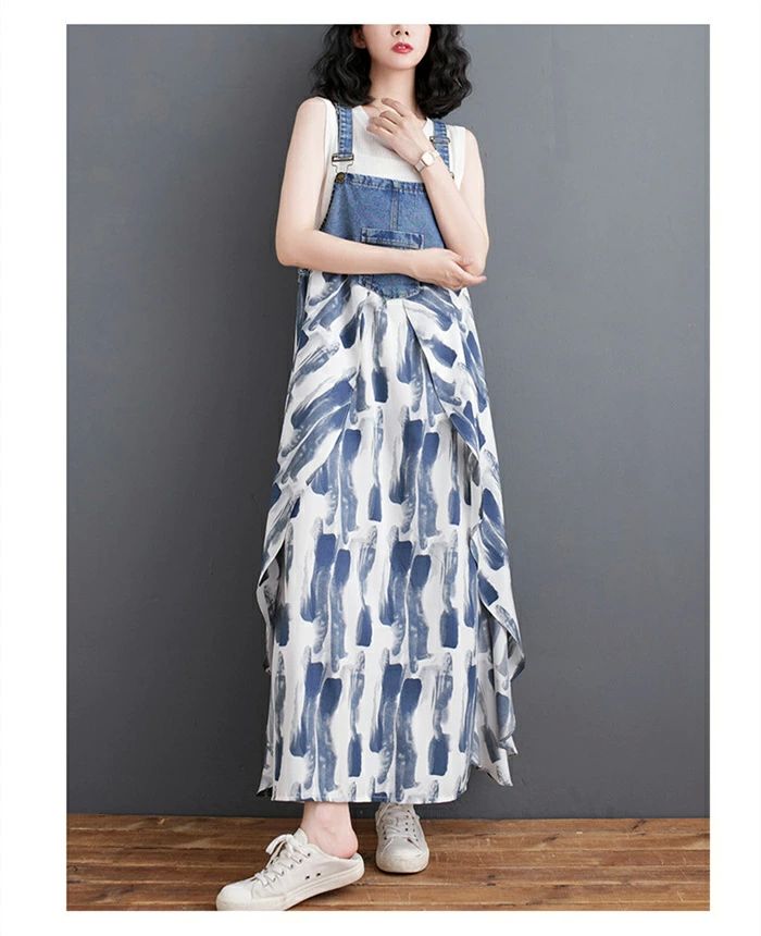 サロペット レディース スカート キャミワンピース ワンピース オールインワ 夏 春 きれいめ つなぎサロペ ロング ノースリーブ 無地 オーバーオール 美脚 フレア 切り替え レイヤード 楽ちん 大人カジュアル 体型カバー ブルー ブラック M L XL 2XL