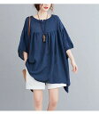 チュニック Tシャツ 綿麻風シャツ レディース トップス シャツワンピース 大きいサイズ 5分袖 チュニックワンピ シャツ ブラウス シャツブラウス ミドル丈 ...