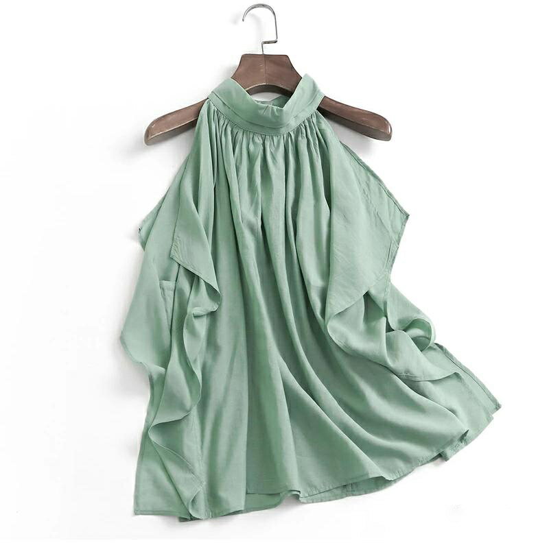 オフショルダー ブラウス レディース シャツブラウス ノースリーブ ホールターネック トップス シャツ 袖なし さらテロ フリル ギャザー タック プルオーバー ゆったり 大きいサイズ きれいめ オシャレ フェミニン 上品 エレガント ビジネス 通勤 オフィス 20代 30代 40代のサムネイル