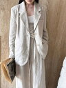 綿麻 パンツスーツ セットアップ 2点セット可 レディース スーツ ジャケット ワイドパンツ 春 夏 秋 ビジネススーツ 薄手 テーラードジャケット コットン ...