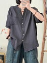 シャツ 綿麻風 レディース シャツブラウス コットン ガーゼ 五分袖 前開き 無地 ブラウス トップス ブラウスチュニック 5分袖 薄手 羽織り カーデ キレイ...