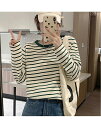 Tシャツ ボーダー レディース カットソー 長袖 シャツ tシャツ インナー トップス ボーダーtシャツ ブラウス ラウンドネック 綿 細縞 大きいサイズ ゆっ...