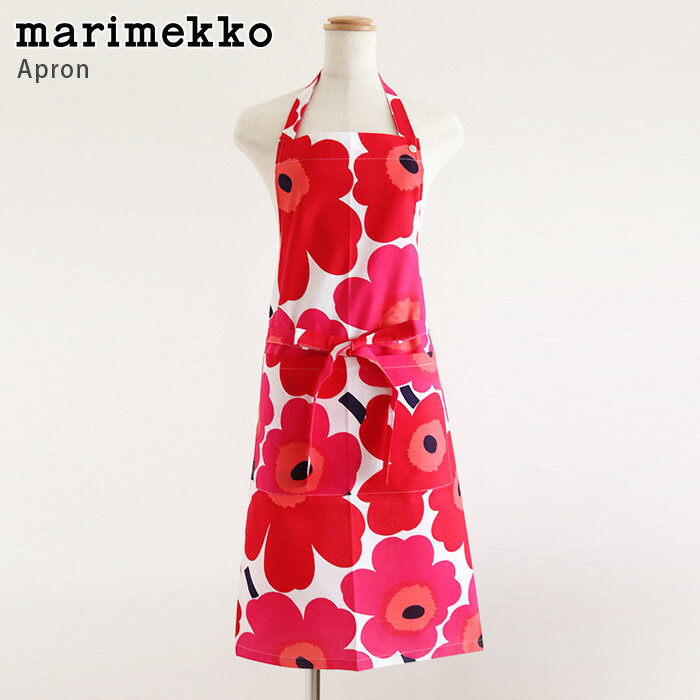 マリメッコ　エプロン 【 メール便 可 】 マリメッコ ( marimekko ) Pieni Unikko ( ピエニ ウニッコ ) 大人用 エプロン / ホワイト×レッド　【 正規販売店 】