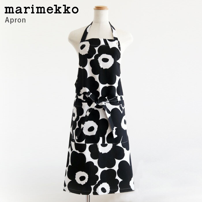 【 メール便 可 】 マリメッコ ( marimekko ) Pieni Unikko ( ピエニ ウニッコ ) 大人用 エプロン / ブラック　【 正規販売店 】