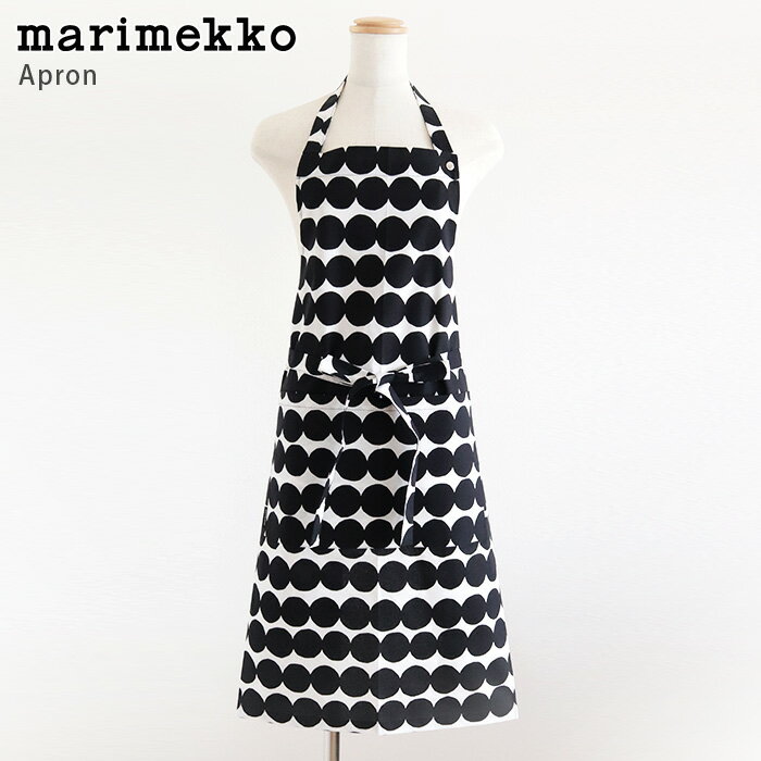 【 メール便 可 】 マリメッコ ( marimekko ) Rasymatto ( ラシィマット ) 大人用 エプロン / ホワイト×ブラック　 【 正規販売店 】