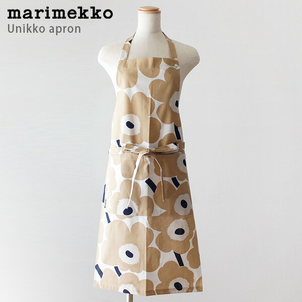 マリメッコ　エプロン 【 メール便 可 】 マリメッコ ( marimekko ) Pieni Unikko ( ピエニ ウニッコ ) 大人用 エプロン / オフホワイト×ベージュ×ダークブルー　【 正規販売店 】