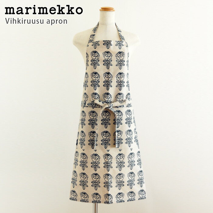 marimekko ( マリメッコ ) Vihkiruusu ( ヴィヒキルース ) 大人用 エプロン / グリーン×サンド　【 日本限定 】【 正規販売店 】