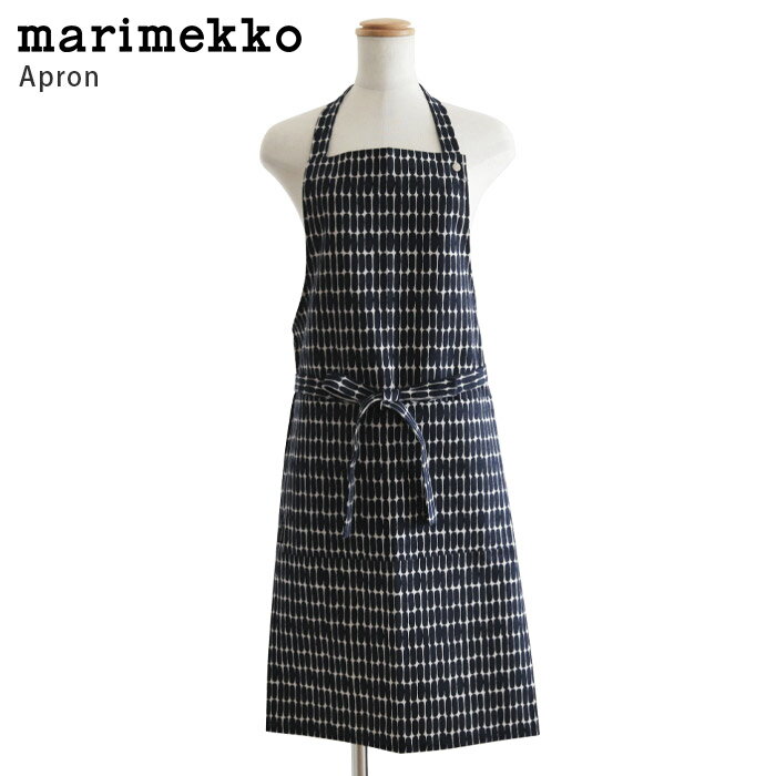 【 メール便可 】 マリメッコ ( marimekko ) Alku ( アルク ) 大人用 エプロン / ダークブルー×リネン　【 正規販売店 】