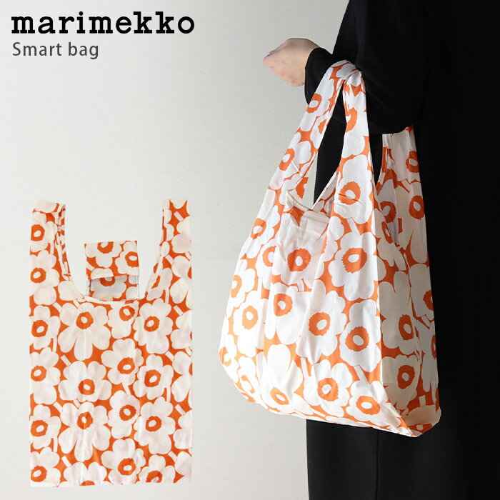 マリメッコ エコバッグ 【 メール便可 】 マリメッコ ( marimekko ) スマートバッグ ポーチ一体型 Mini Unikko ( ミニ ウニッコ ) / オレンジ×ホワイト　 ( 折りたたみ エコバッグ )【 正規販売店 】