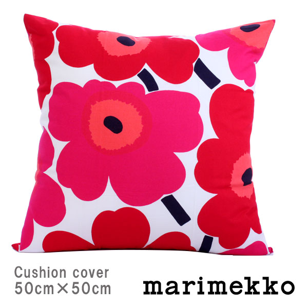 【 メール便 可 】 マリメッコ ( marimekko ) Pieni Unikko ( ピエニ ウニッコ ) クッションカバー 50×50cm / ホワイト×レッド （中綿なし）【 正規販売店 】.