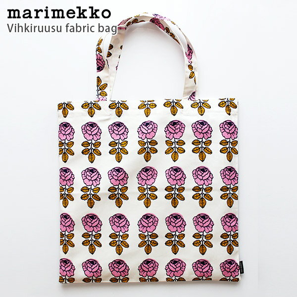 【 メール便可 】 マリメッコ ( marimekko ) ヴィヒキルース ( Vihkiruusu ) ファブリックバッグ / オフホワイト×ピンク×ダークブルー　【 正規販売店 】