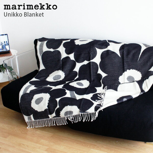 marimekko ( マリメッコ ) Unikko ウニッコ ブランケット 大判 / ホワイト×ブラック　「ラッピング・のし不可」 【 正規販売店 】