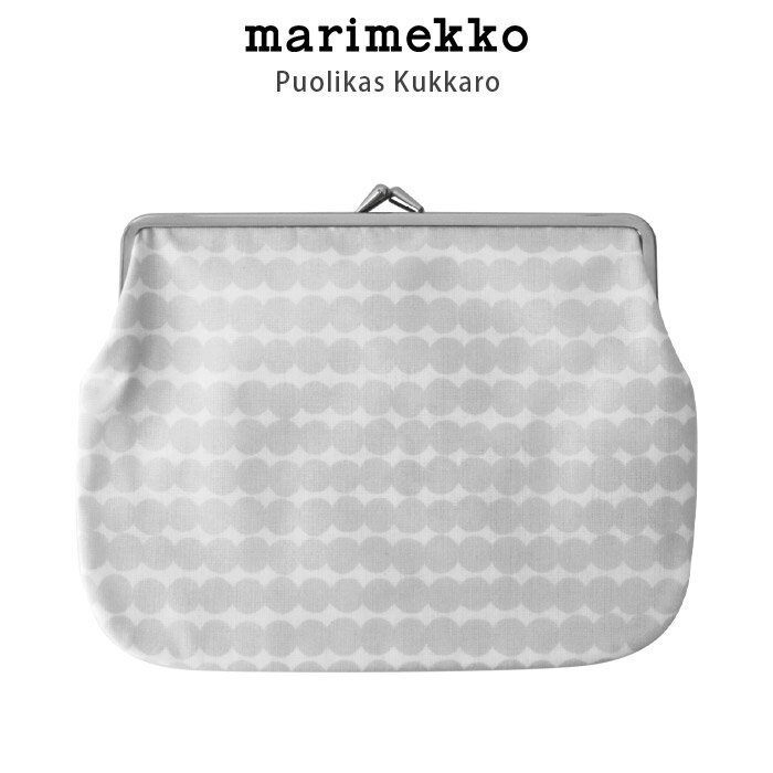 マリメッコ ポーチ 【 メール便可 】 マリメッコ ( marimekko ) Rasymatto ( ラシィマット ) がま口 ポーチ ( 横長大 )/ ホワイト×ライトグレー　PUOLIKAS KUKKARO 【 正規販売店 】