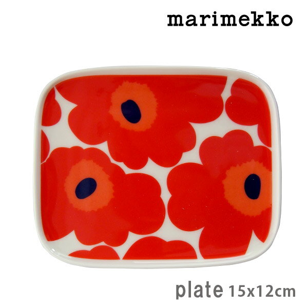 マリメッコ ( marimekko ) OIVA UNIKKO PLATE ウニッコ スクエア プレート 15cm×12cm / ホワイト×レッド 【 正規販売店 】.のサムネイル