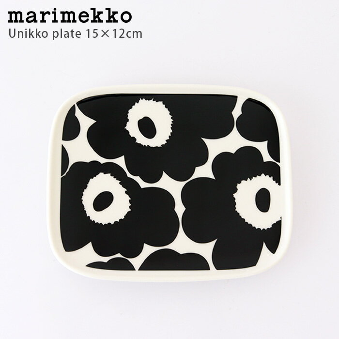 マリメッコ ( marimekko ) Unikko ( ウニッコ ) スクエア プレート 15×12cm / ブラック×ホワイト　【 正規販売店 】のサムネイル