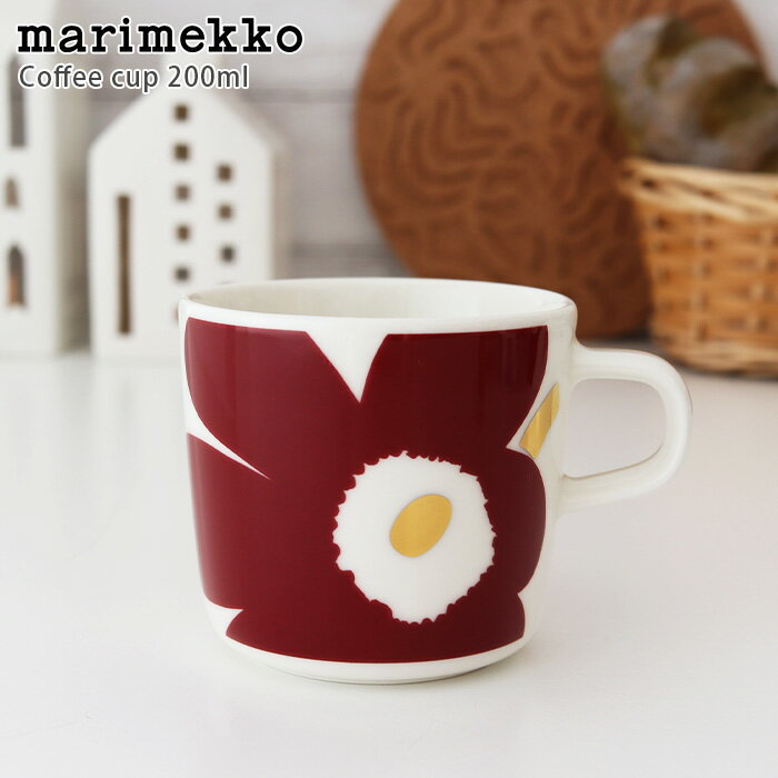 marimekko ( マリメッコ ) Juhla Unikko ( ユフラ ウニッコ ) コーヒーカップ 200ml 取っ手有 / ワインレッド×ホワイト　70周年アニバーサリーコレクション 【 正規販売店 】