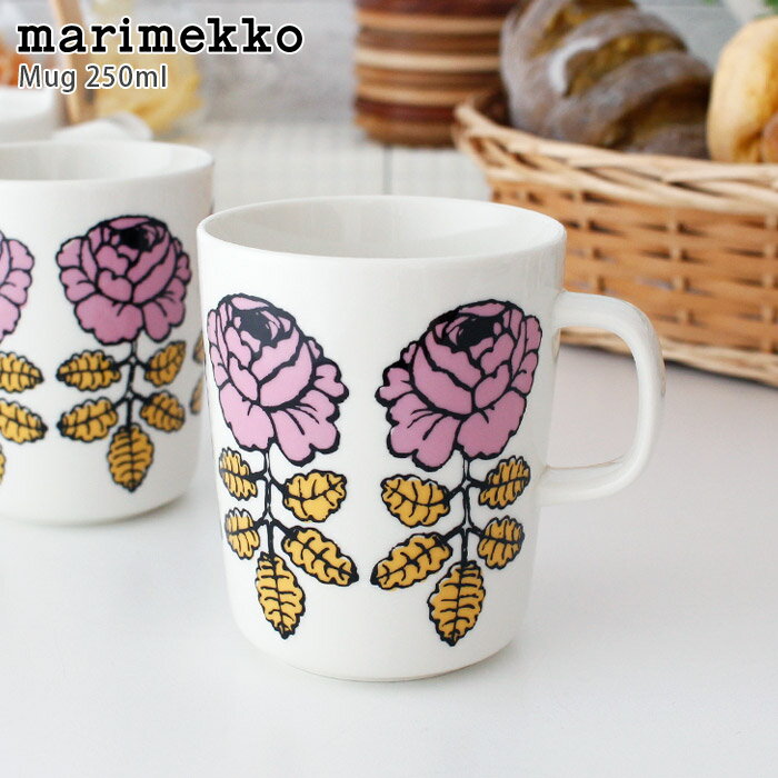 マリメッコ ( marimekko ) ヴィヒキルース ( Vihkiruusu ) マグカップ 250ml/ ホワイト×ピンク×イエロー　【 正規販売店 】【 メール便不可 】のサムネイル