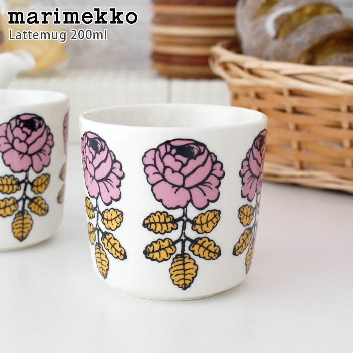 マリメッコ ( marimekko ) ラテマグ 【 単品 】 ヴィヒキルース ( Vihkiruusu ) コーヒーカップ 200ml / ホワイト×ピンク×イエロー　【 正規販売店 】【 メール便不可 】のサムネイル