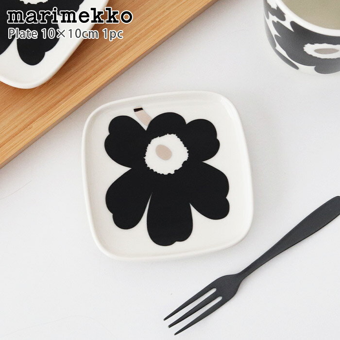 マリメッコ マリメッコ ( marimekko ) ウニッコ ( Unikko ) プレート 10×10cm 【 単品 】/ ブラック×シルバー　【 正規販売店 】【 メール便不可 】