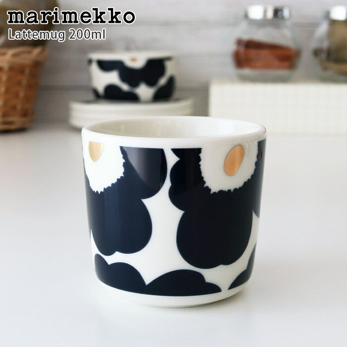 マリメッコ ( marimekko ) ラテマグ 【 単品 】 ウニッコ ( Unikko ) コーヒーカップ 取っ手無し 200ml / ダークネイビー×ゴールド 【 日本限定 】 【 正規販売店 】【 メール便不可 】のサムネイル
