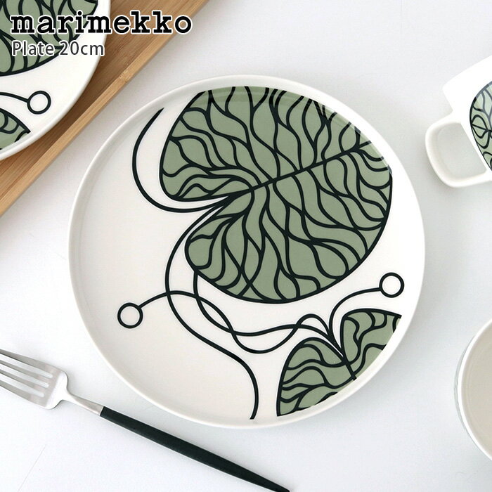 マリメッコ ( marimekko ) ボットナ ( Bottna ) プレート 20cm / ホワイト×オリーブグリーン　【 正規販売店 】【 メール便不可 】のサムネイル