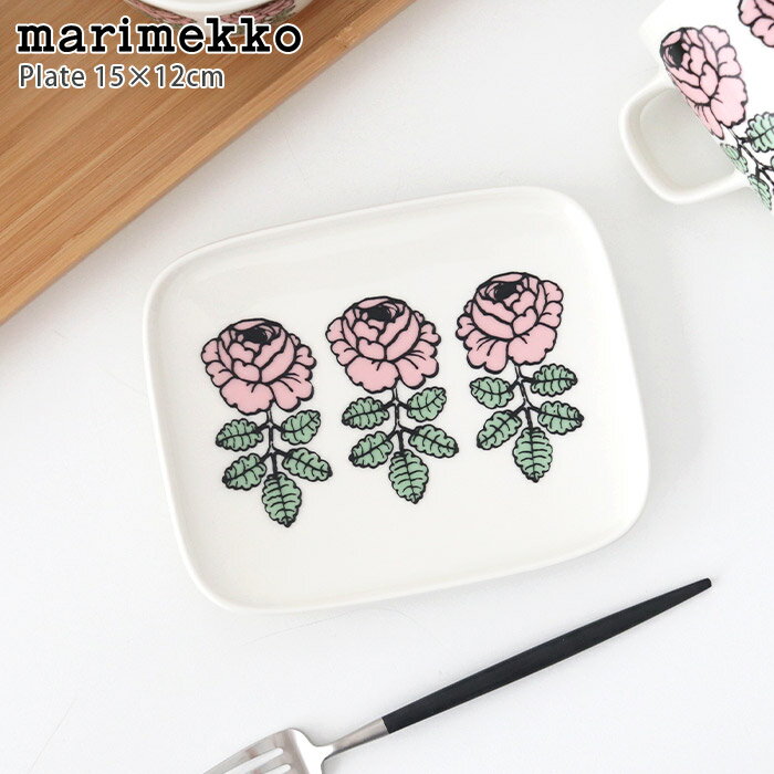 マリメッコ ( marimekko ) ヴィヒキルース ( Vihkiruusu ) スクエア プレート 15×12cm / ピンク　【 日本限定 】【 正規販売店 】【 メール便不可 】のサムネイル