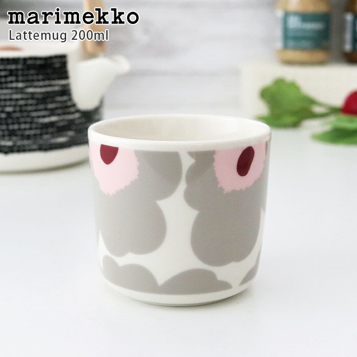 マリメッコ ( marimekko ) ラテマグ 【 単品 】 ウニッコ ( Unikko ) コーヒーカップ 200ml / ライトグレー×ライトピンク　 【 日本限定 】【 正規販売店 】【 メール便不可 】のサムネイル