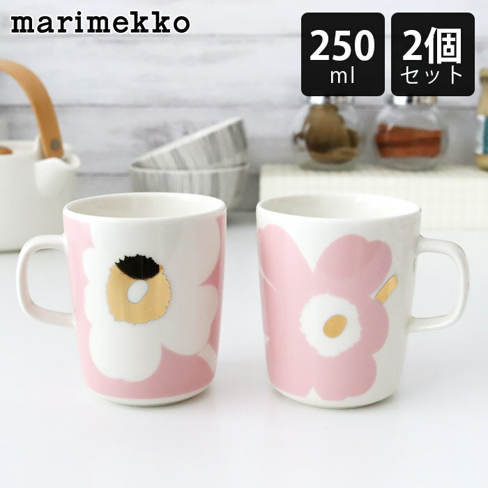 マリメッコ marimekko ユフラ ウニッコ Juhla Unikko マグカップ 250ml 2個セット / ホワイト×ピンク×ゴールド　専用ボックス入り 【 正規販売店 】【 メール便不可 】のサムネイル