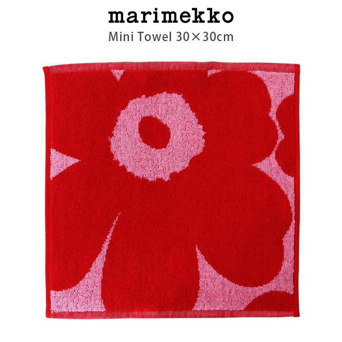 マリメッコ 【 メール便 3枚まで可 】 マリメッコ ( marimekko ) Unikko ( ウニッコ ) ミニタオル 30×30cm / ピンク×レッド　【 正規販売店 】