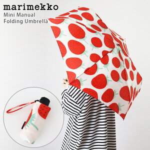 marimekko ( マリメッコ ) コンパクト 折りたたみ傘 ( 手動 ) Mansikka ( マンシッカ ) / グリーン×オフホワイト×レッド　Mini Manual Mansikka【 正規販売店 】