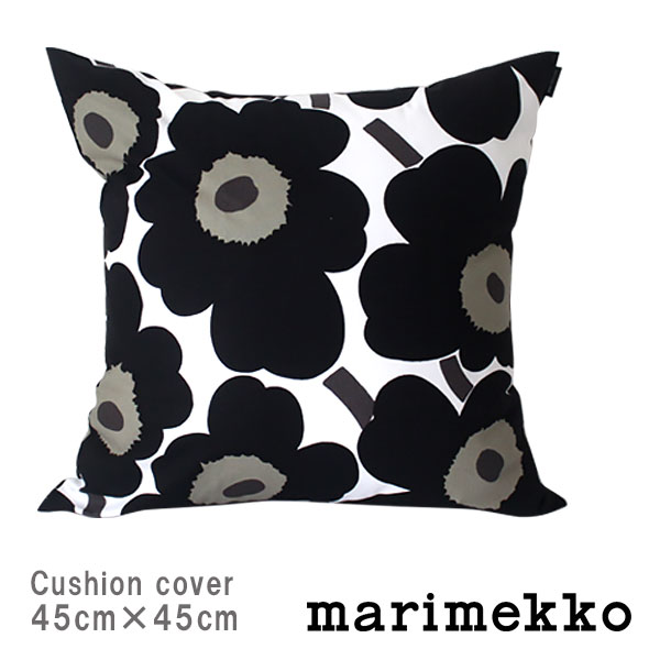 【 メール便 可 】 marimekko ( マリメッコ ) Pieni Unikko ( ピエニ ウニッコ ) クッションカバー 45×45cm / ホワイト×ブラック （中綿なし） 【 正規販売店 】