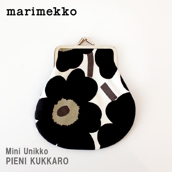 【 メール便 可 】 marimekko ( マリメッコ ) がま口 ポーチ MINI UNIKKO ( ミニ ウニッコ ） PIENI KUKKARO 小物入れ (小)/ ホワイト×ブラック .