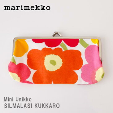 【 メール便 可 】 marimekko ( マリメッコ ) がま口 ポーチ MINI UNIKKO ( ミニ ウニッコ ）SILMALASI KUKKARO 小物入れ( 横長 )/ イエロー×オレンジ×ピンク 【 正規販売店 】.