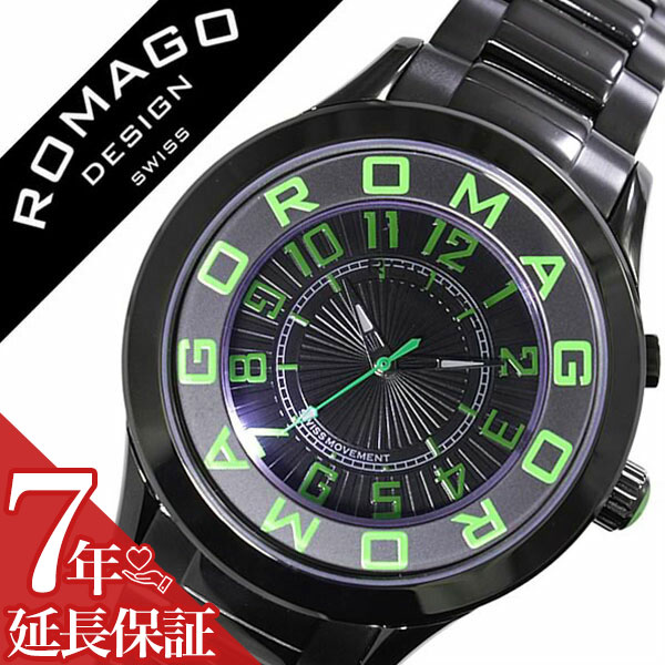 ロマゴ 腕時計 ROMAGO 時計 ロマゴ デザインアトラクション ATTRACTION メンズ レディース ブラック RM015-0162SS-LUGR おしゃれ デザイン 文字盤 光る ブランド 個性派 メタル ベルト グリーン 送料無料