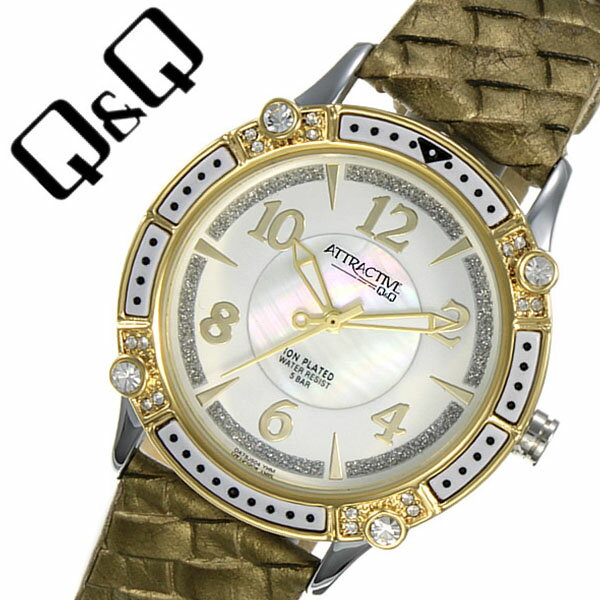 キューアンドキュー 腕時計 Q&Q 時計 キューキュー 時計 QQ 腕時計 アトラクティブ ATTRACTIVE レディース ホワイト DA75J504 新作 人気 プチプラ チープシチズン チプシチ ブランド 防水 レザー ベルト 革 かわいい ゴールド
